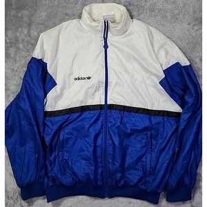 VINTAGE Adidas Windbreaker Track Jacket Trefoil Mens XL Zip Hood Blue Streetwear